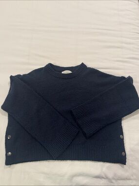 Zara Navy Crewneck Sweater with Side Snap Buttons